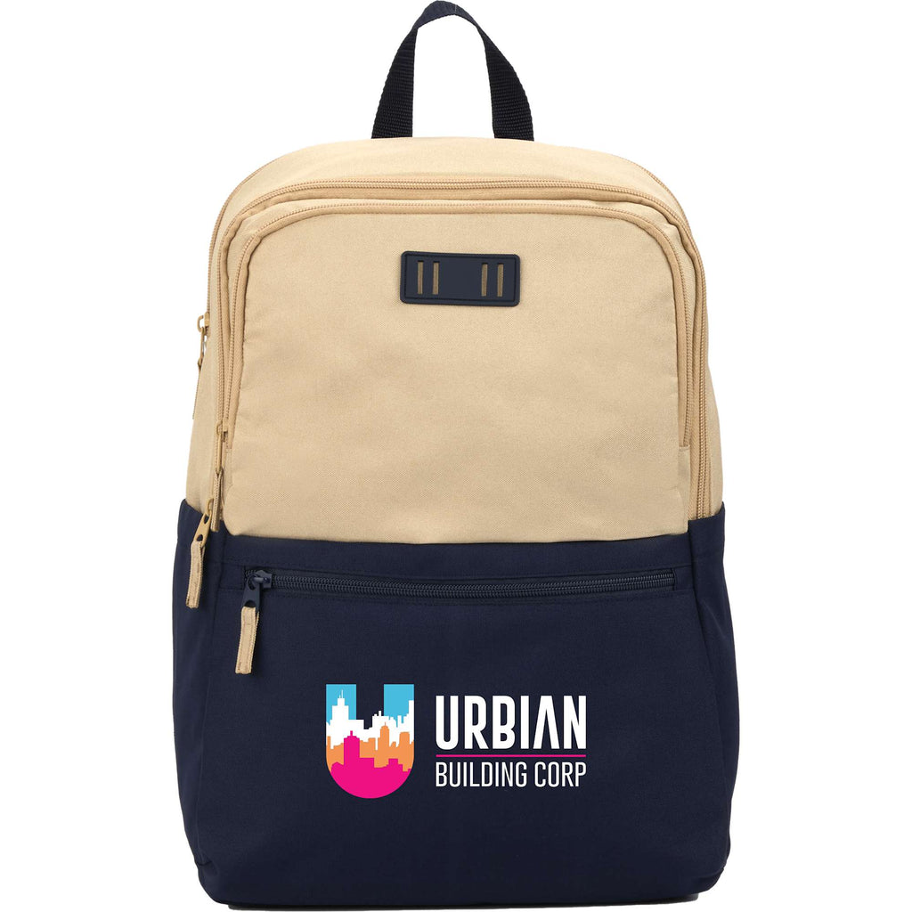 Duo Color Block Backpack in Recycled Polyester, 15 Inch Transfer - Navy - Front