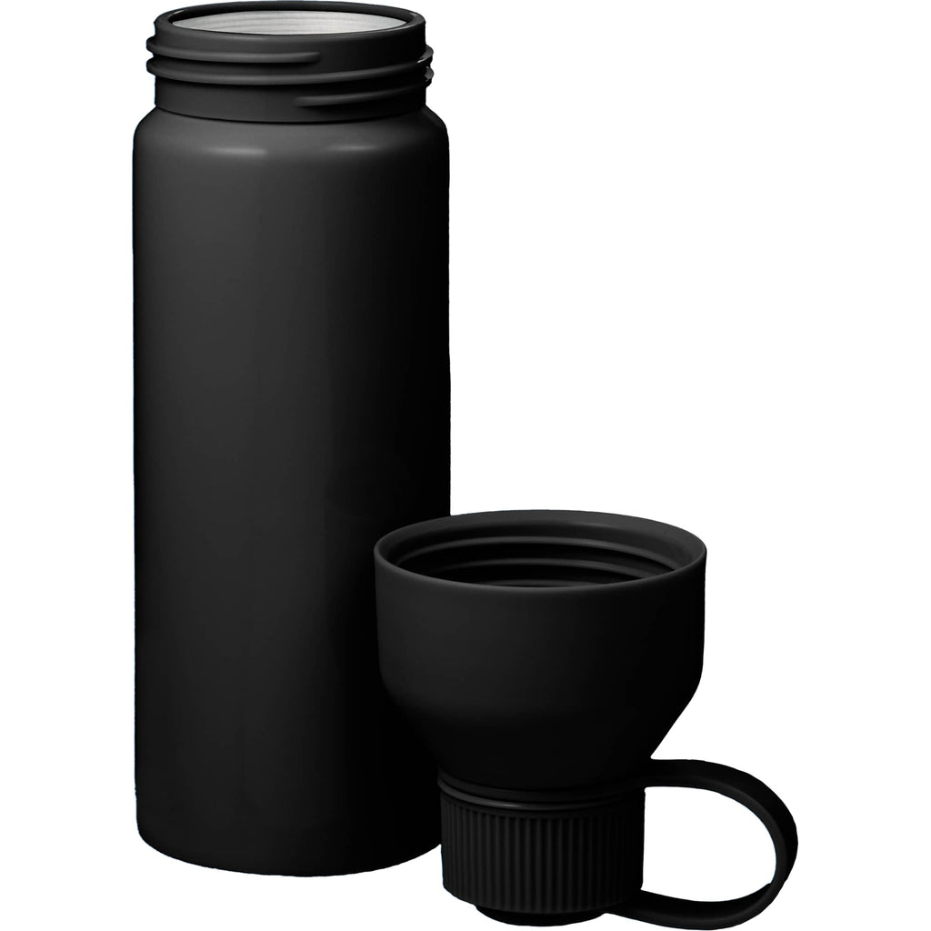 Duo Recycled Aluminum Bottle with Two-Opening Lid, 26 oz - Black - Front Detail