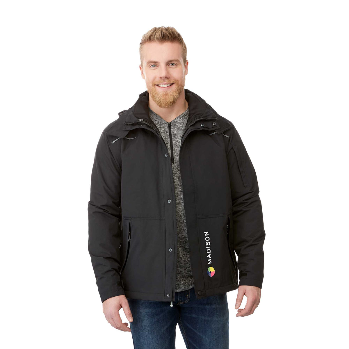 Dutra 3-in-1 Jacket with Reflective Piping for Men Transfer - Black - Front On Model