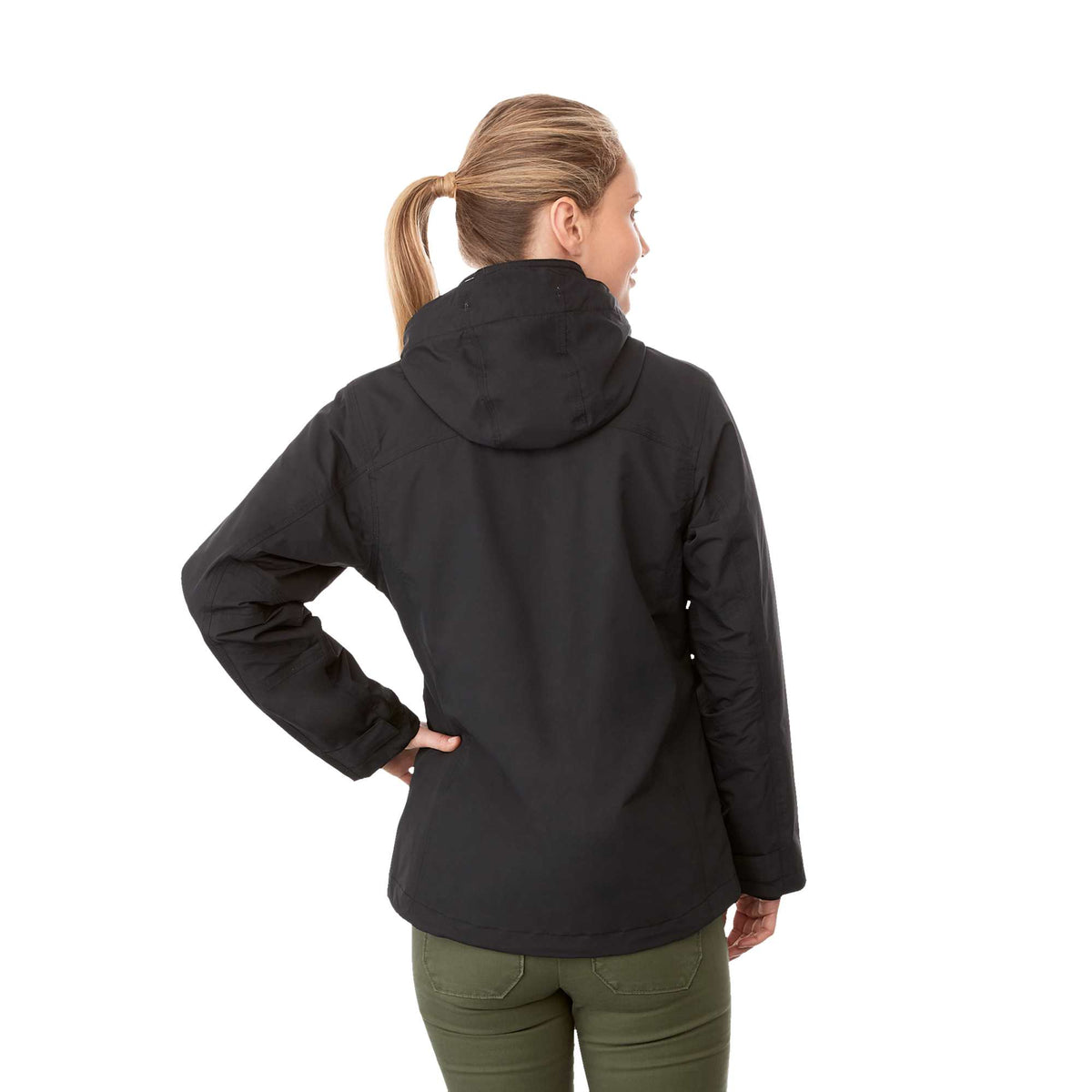 Dutra 3-in-1 Jacket with Reflective Piping for Women Embroidery - Black - Back On Model