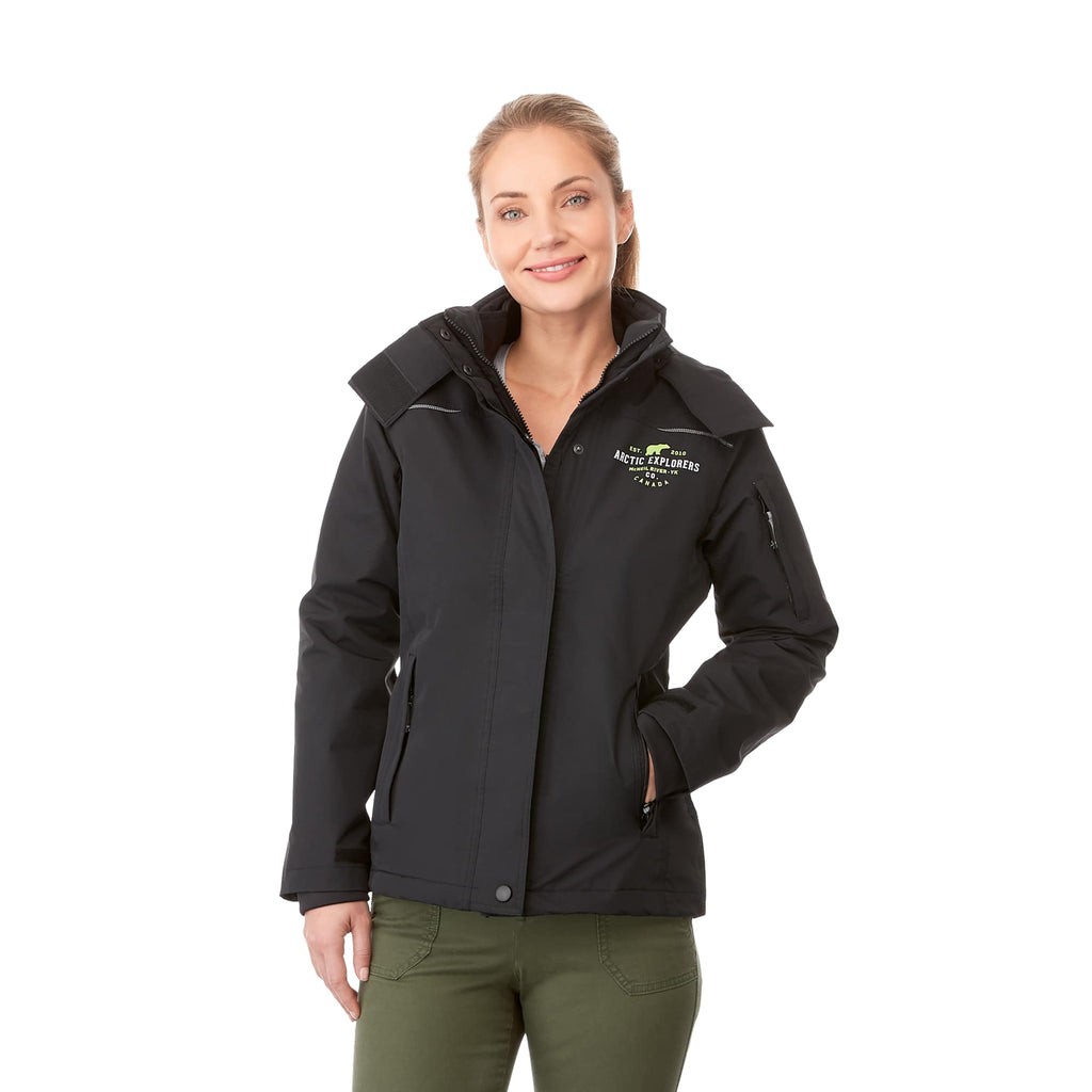 Dutra 3-in-1 Jacket with Reflective Piping for Women Embroidery - Black - Front On Model