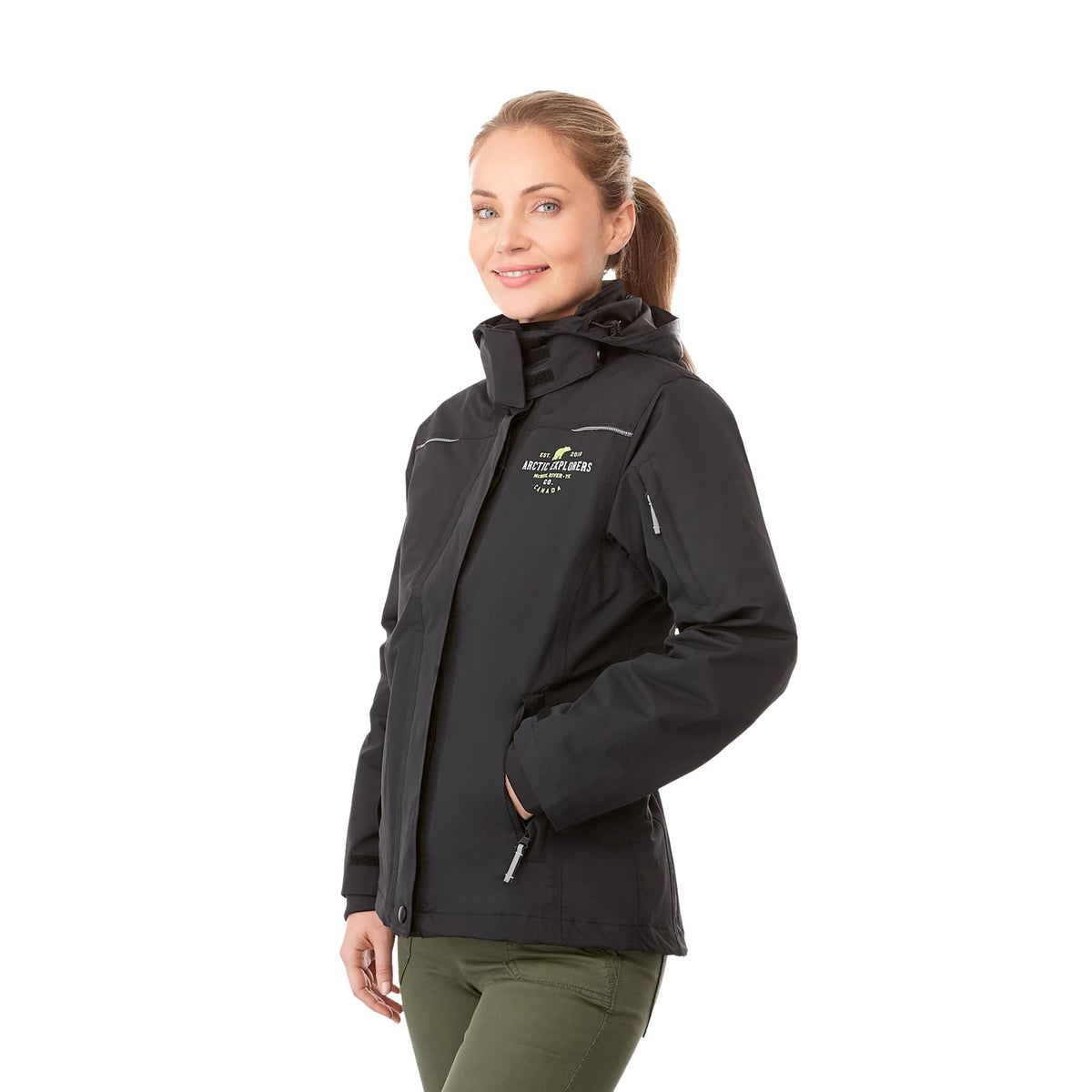 Dutra 3-in-1 Jacket with Reflective Piping for Women Embroidery - Black - On Model