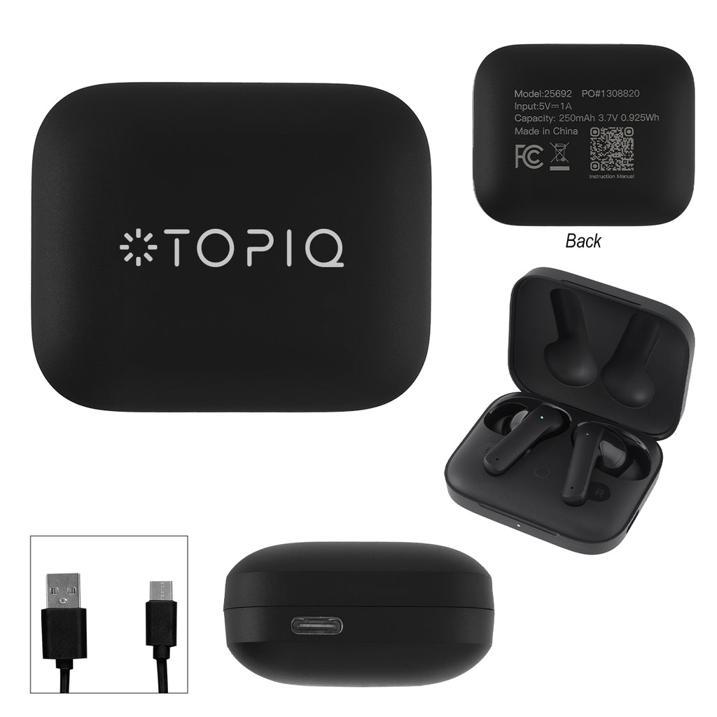 Earbuds with Built-In AI Translation - Black - Pad Print