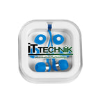 Earbuds with Carrying Case Full Color - White with Blue - Full Color