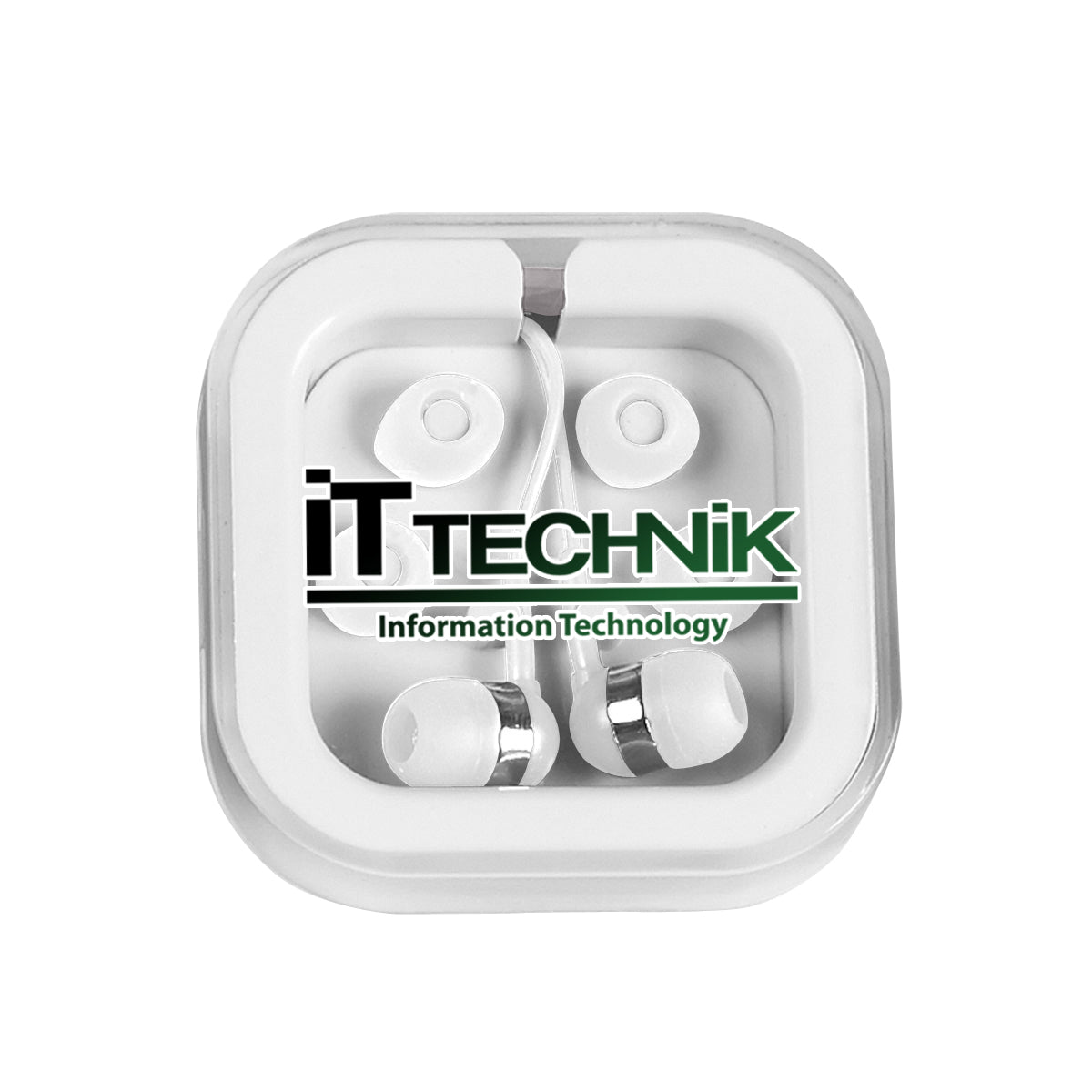 Earbuds with Carrying Case Full Color - White with Blue - Full Color