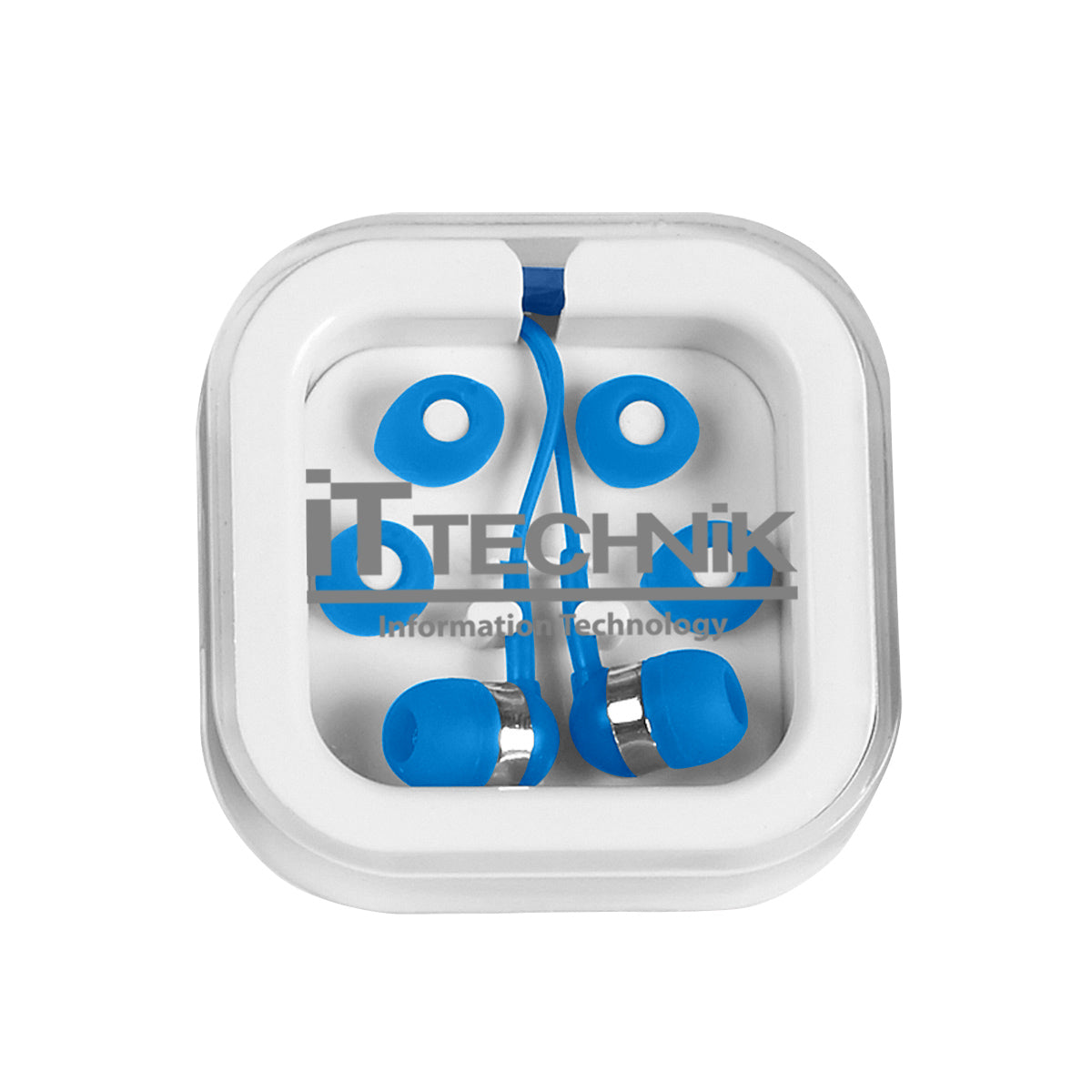 Earbuds with Carrying Case Full Color - White with Blue - Silk Screen