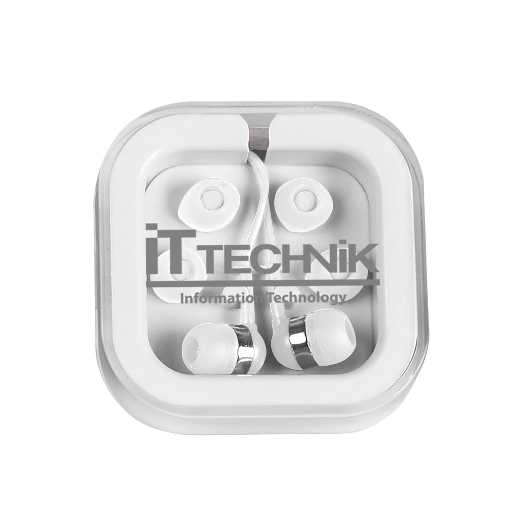 Earbuds with Carrying Case - White with Blue - Silk Screen