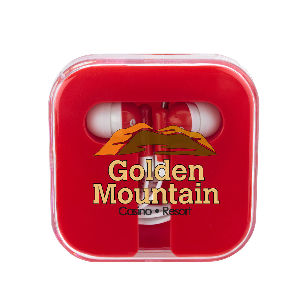 Earbuds with Compact Case Full Color - Red - Full Color