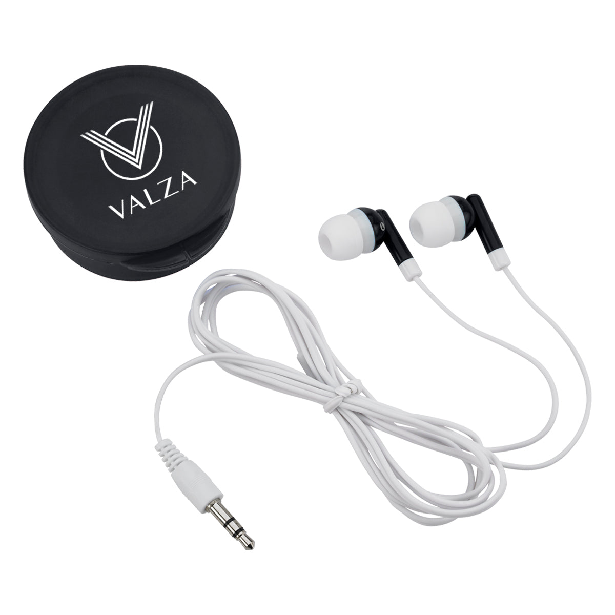Earbuds with Round Plastic Case - Black - Silk Screen
