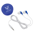 Earbuds with Round Plastic Case - Blue - Silk Screen