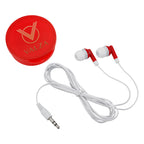 Earbuds with Round Plastic Case - Red - Full Color