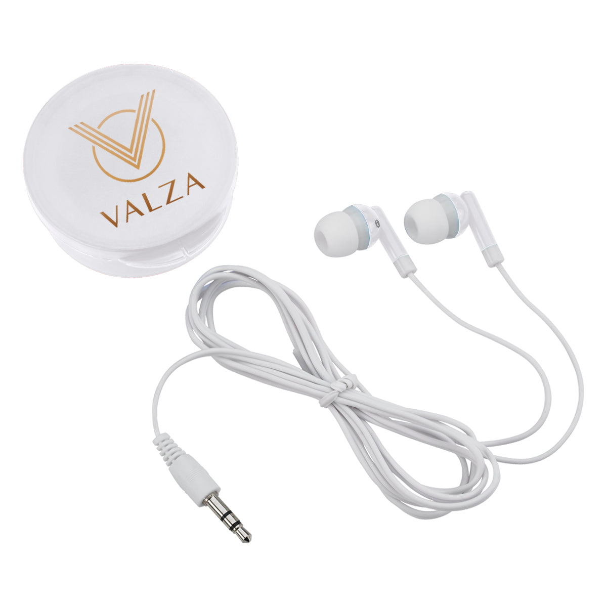 Earbuds with Round Plastic Case - White - Full Color