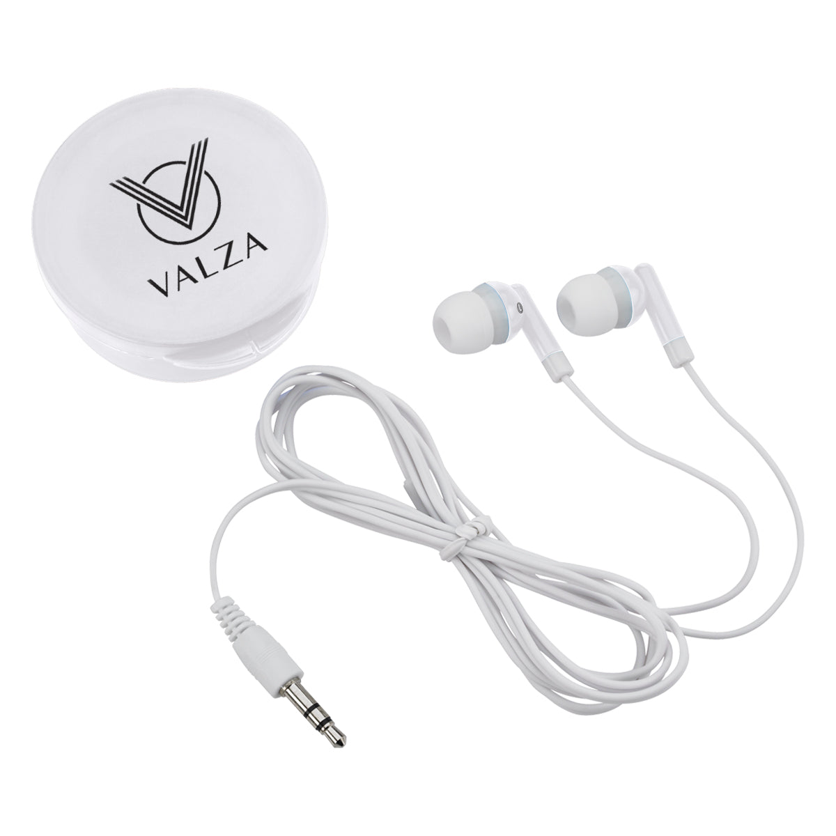 Earbuds with Round Plastic Case - White - Silk Screen