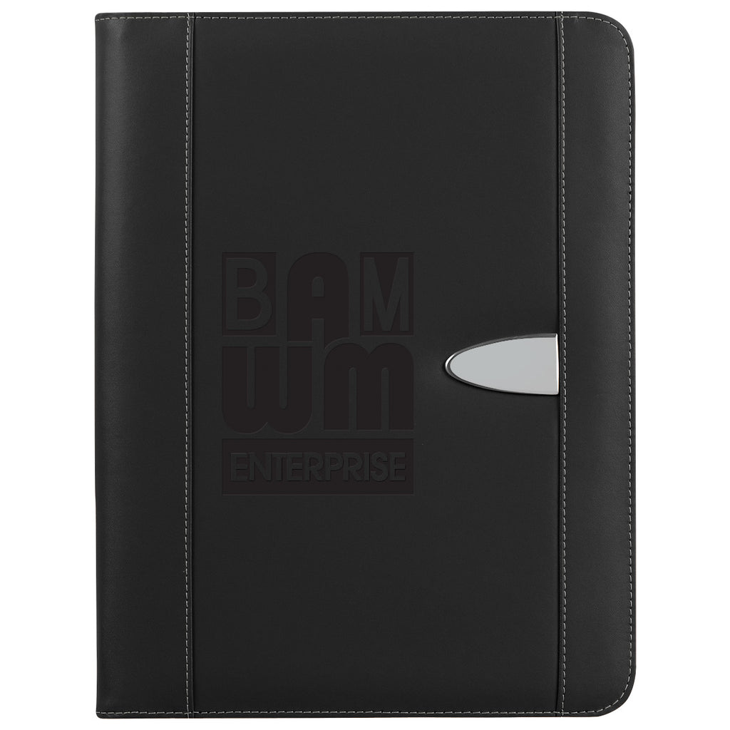 Eclipse Zippered Portfolio and Calculator in Bonded Leather - Black - Debossing