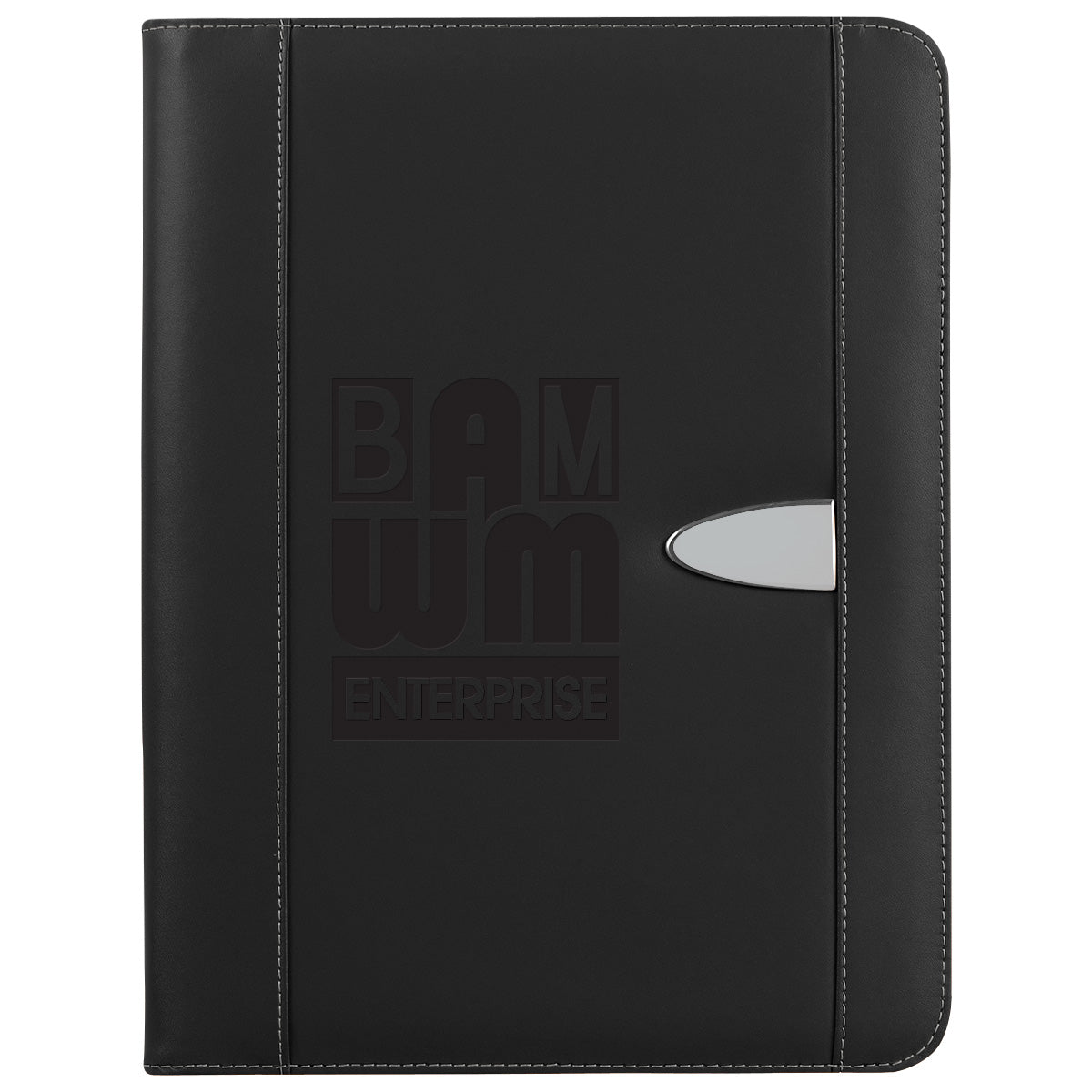 Eclipse Zippered Portfolio and Calculator in Bonded Leather - Black - Debossing