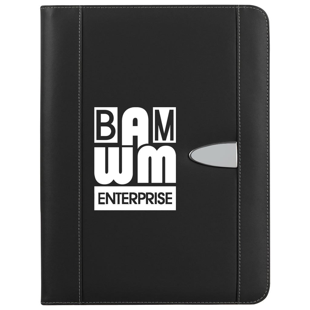 Eclipse Zippered Portfolio and Calculator in Bonded Leather - Black - Silk Screen