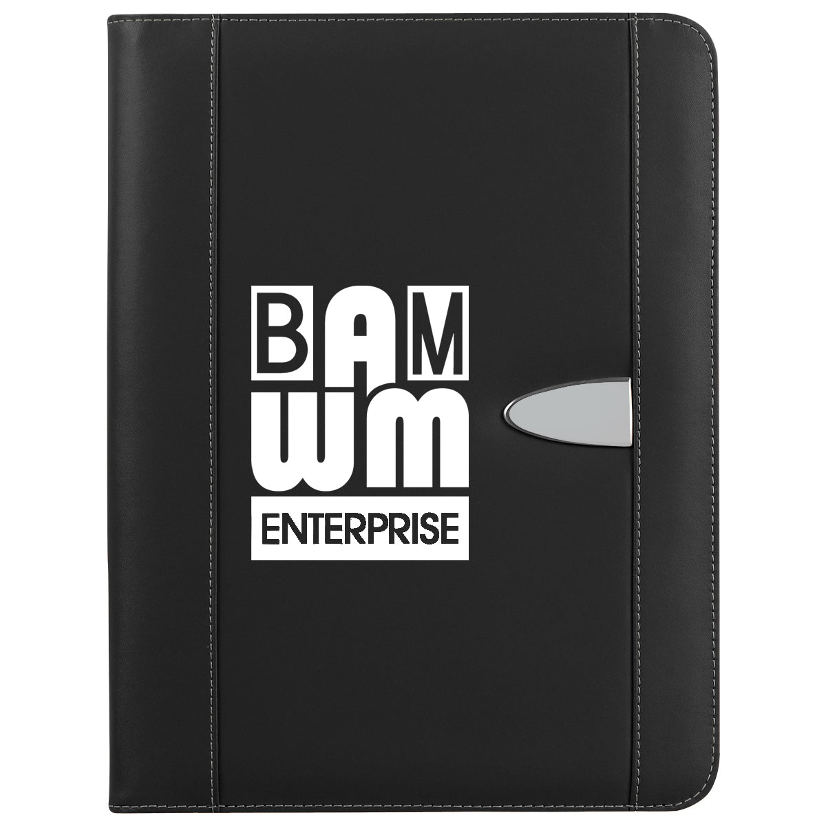 Eclipse Zippered Portfolio and Calculator in Bonded Leather - Black - Silk Screen