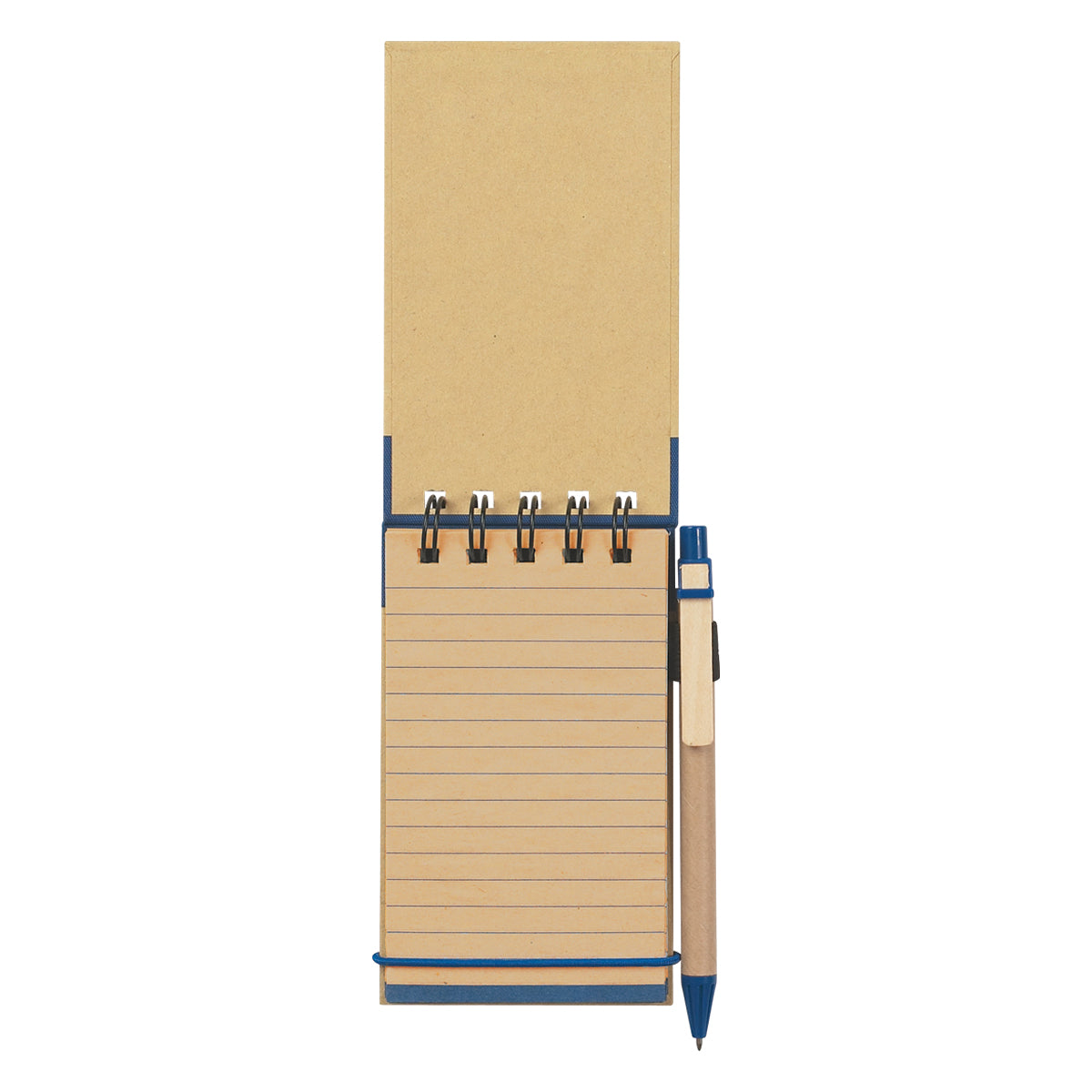 Eco-Inspired Spiral Jotter and Pen - Natural with Blue - Open_Blank