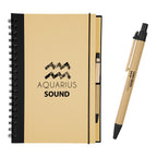 Eco-Inspired Spiral Notebook and Pen, 7 x 10 Inches - Natural with Black - Silk Screen