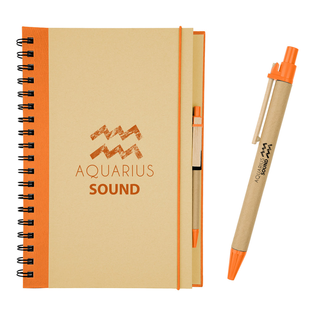 Eco-Inspired Spiral Notebook and Pen, 7 x 10 Inches - Silk Screen