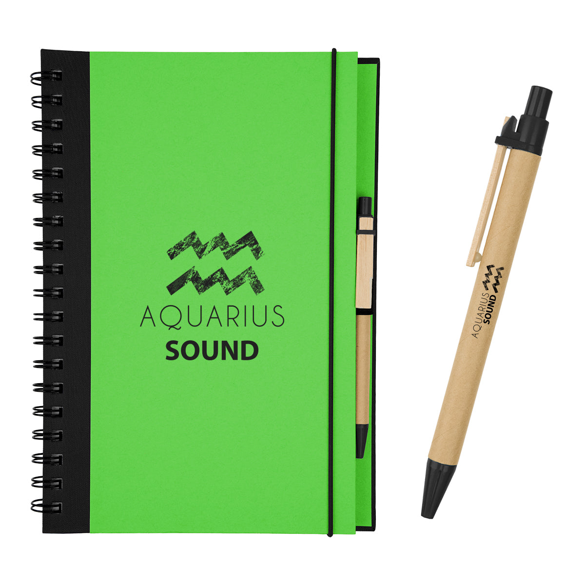 Eco-Inspired Spiral Notebook and Pen, 7 x 10 Inches - Silk Screen