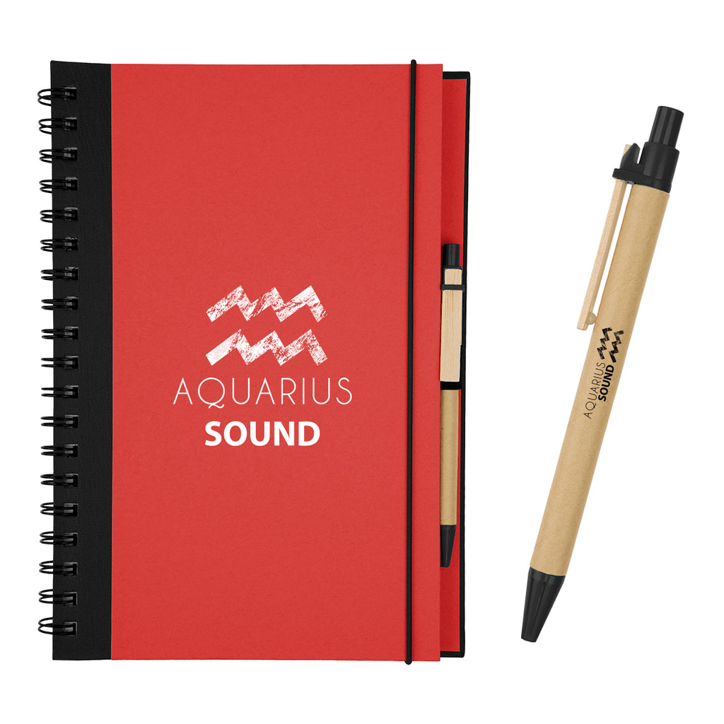 Eco-Inspired Spiral Notebook and Pen, 7 x 10 Inches - Silk Screen