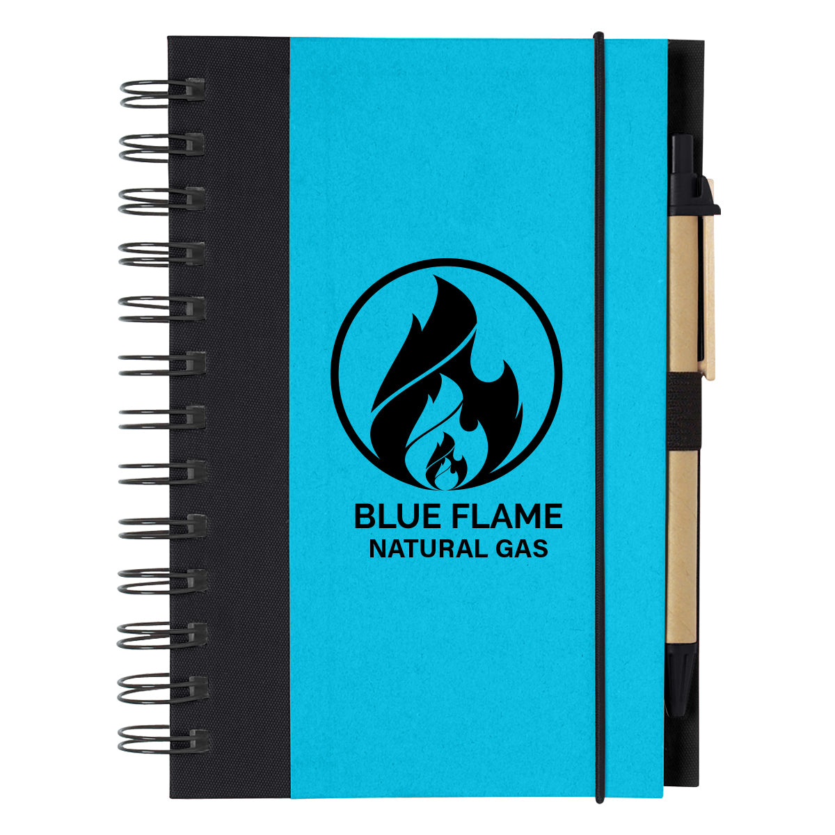 Eco-Inspired Spiral Notebook and Pen - Blue - Silk Screen
