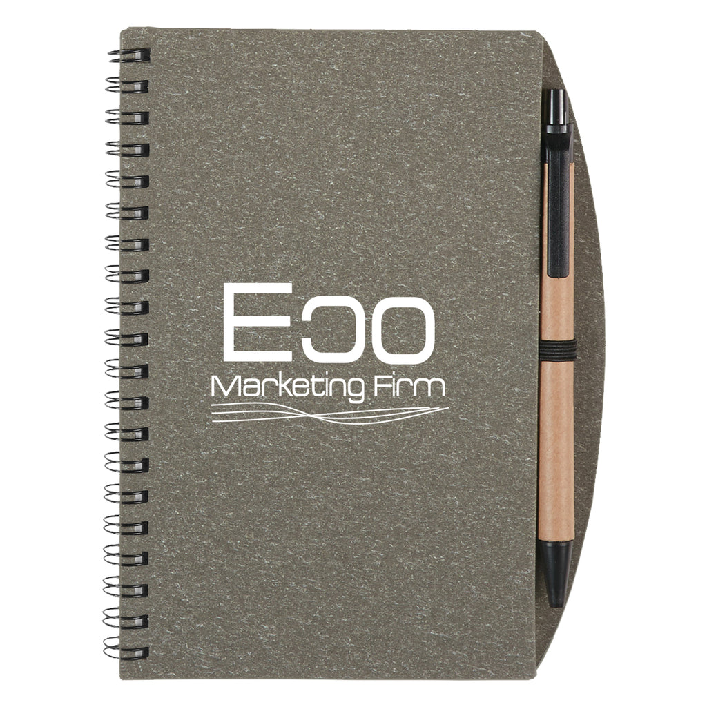 Eco-Inspired Spiral Notebook and Pen - Gray - Silk Screen