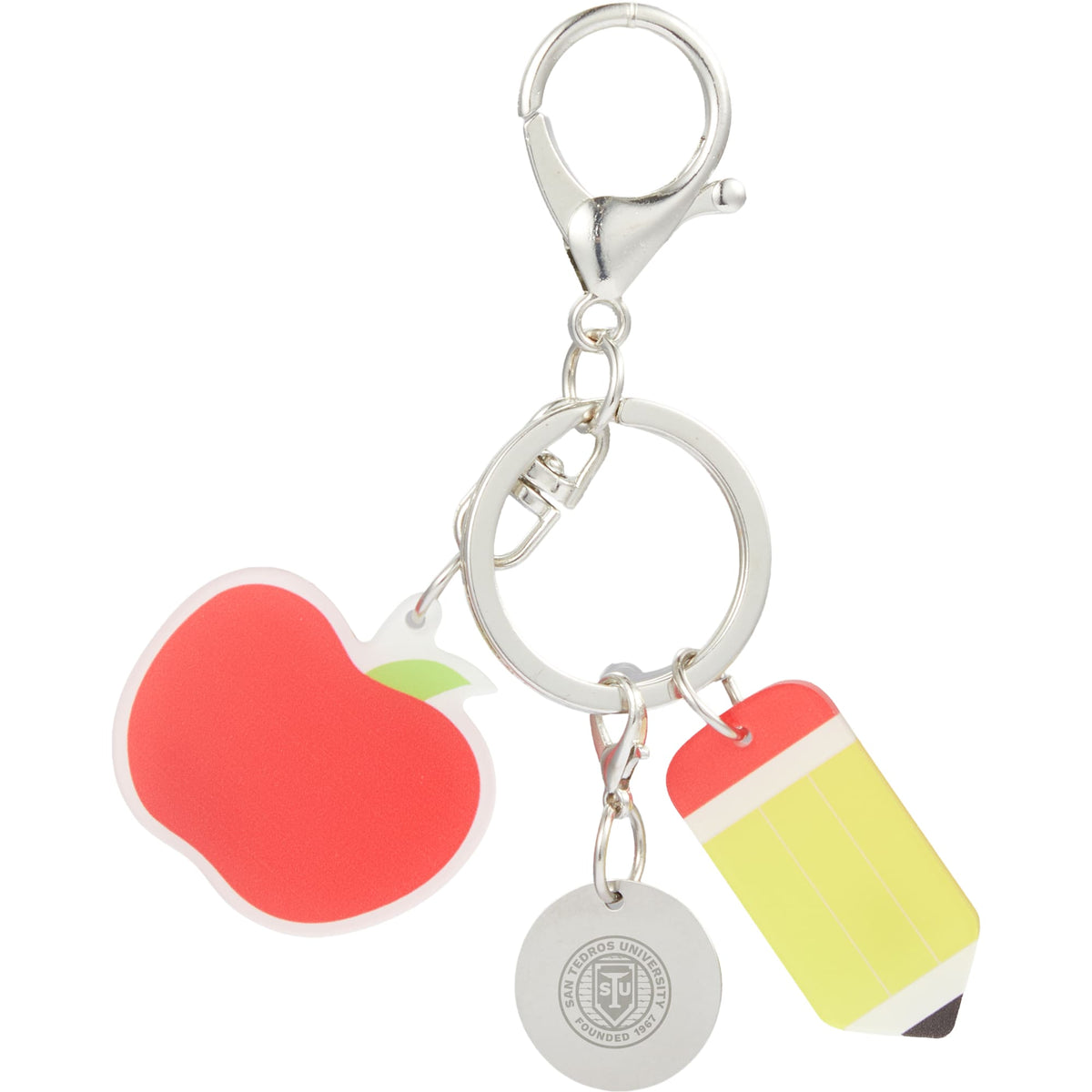 Education Keychain with Two Charms Laser Engraving - RED - Front