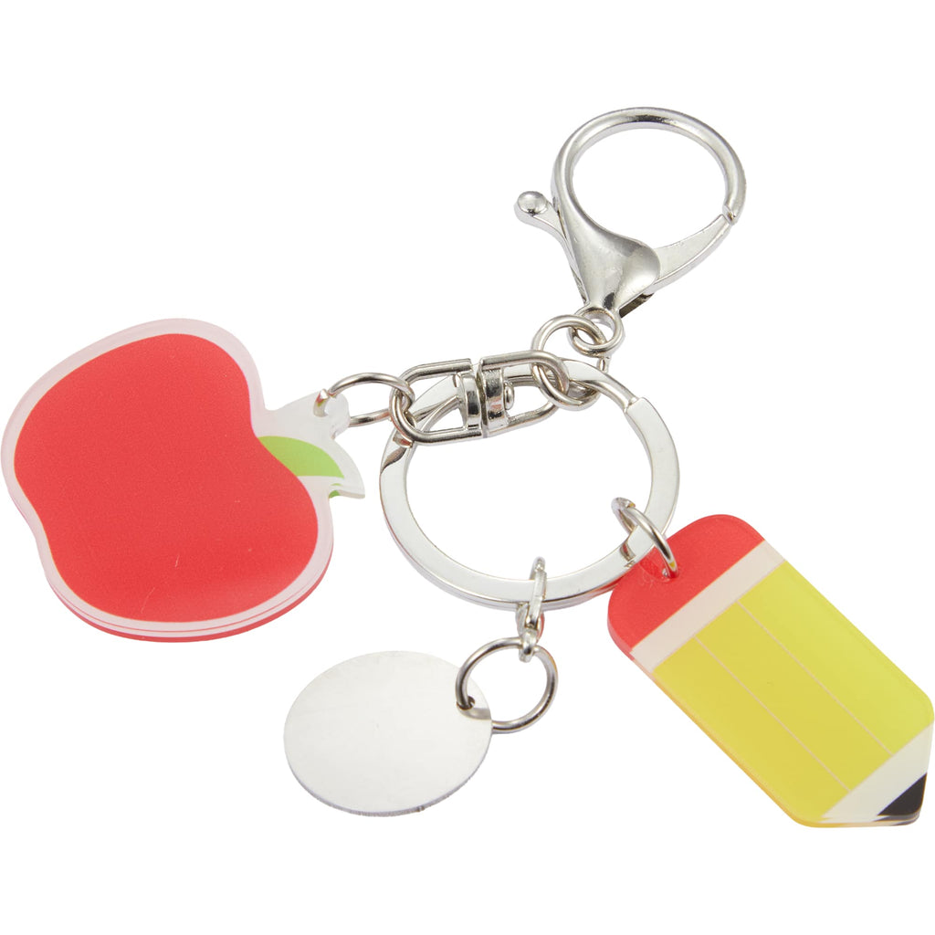 Education Keychain with Two Charms Laser Engraving - RED - Left Angle