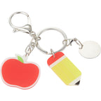 Education Keychain with Two Charms Laser Engraving - RED - Right Angle