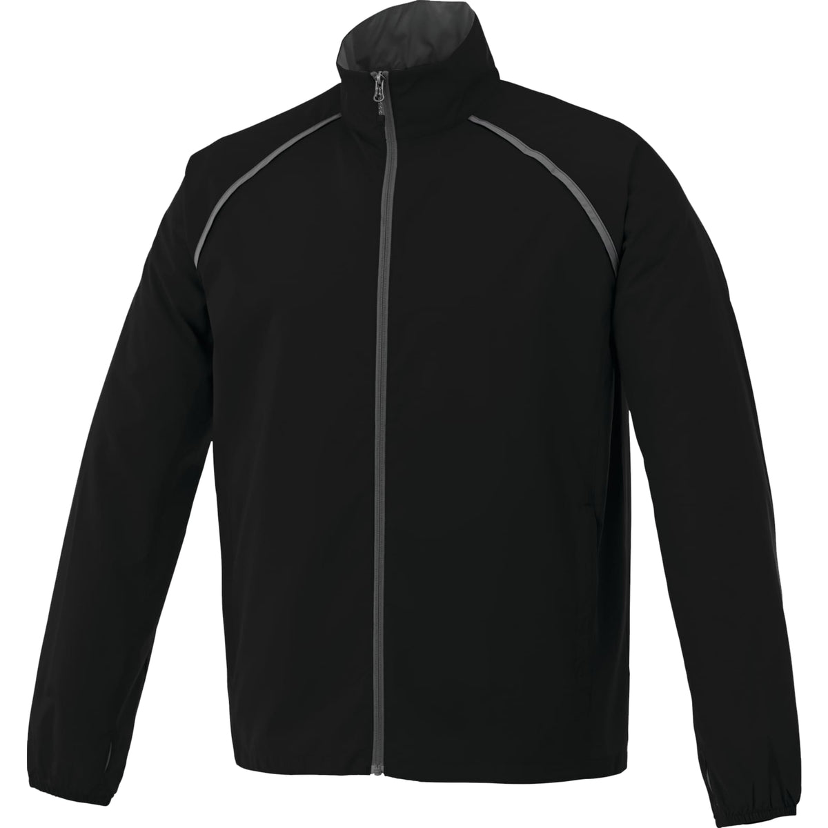 Egmont Lightweight Packable Jacket for Men Embroidery - Black/Steel Grey - Front Flat