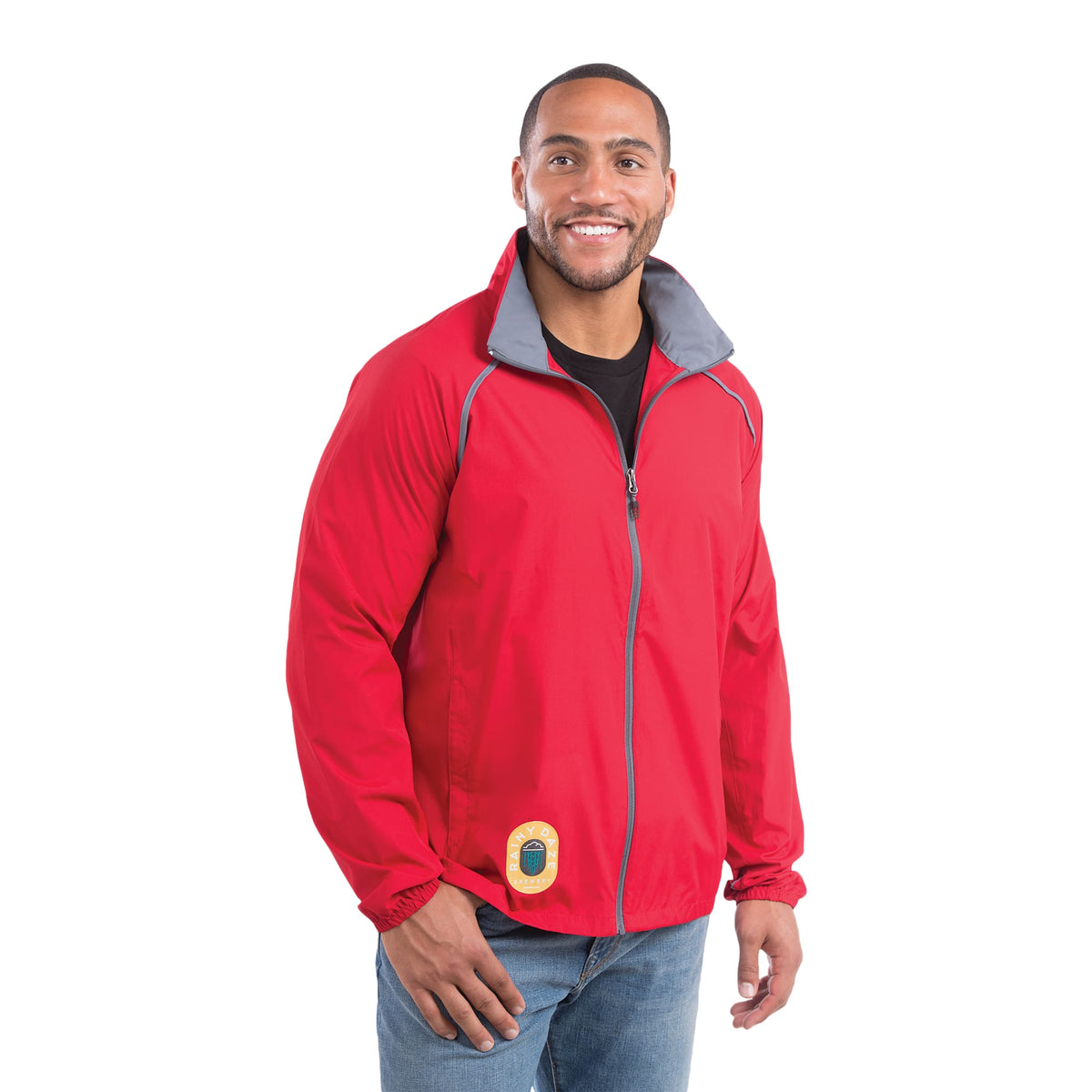 Egmont Lightweight Packable Jacket for Men Embroidery - Team Red/Steel Grey - Photo
