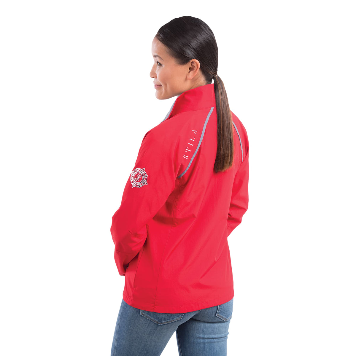 Egmont Lightweight Packable Jacket for Women Embroidery - Team Red/Steel Grey - Back Flat