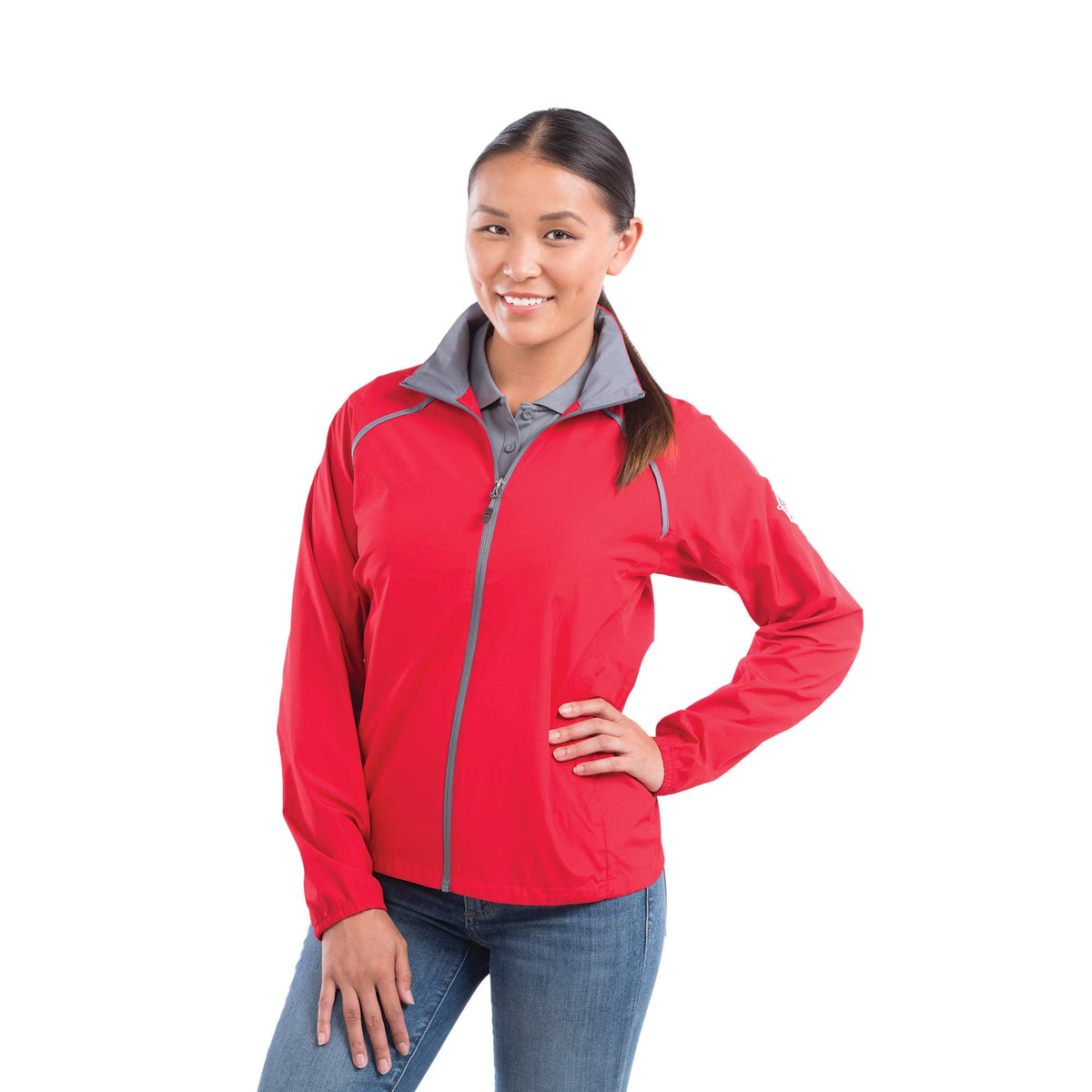 Egmont Lightweight Packable Jacket for Women Embroidery - Team Red/Steel Grey - Flat