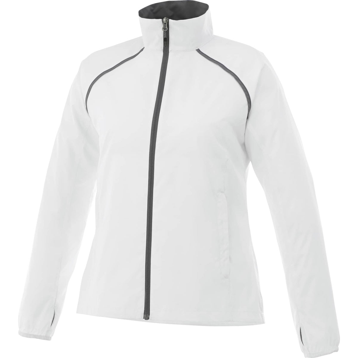 Egmont Lightweight Packable Jacket for Women Embroidery - White/Steel Grey - Front Flat