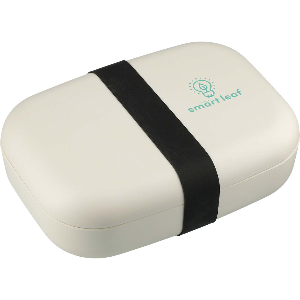 Ekobo Bamboo Fiber Bento Box with Plate Lid Laser Engraving - Off white - Right Angle