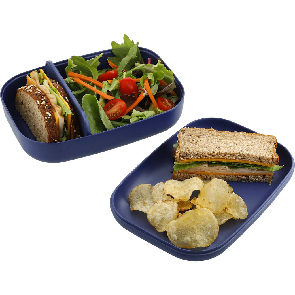 Ekobo Bamboo Fiber Bento Box with Plate Lid Laser Engraving - Royal - Right Angle 3