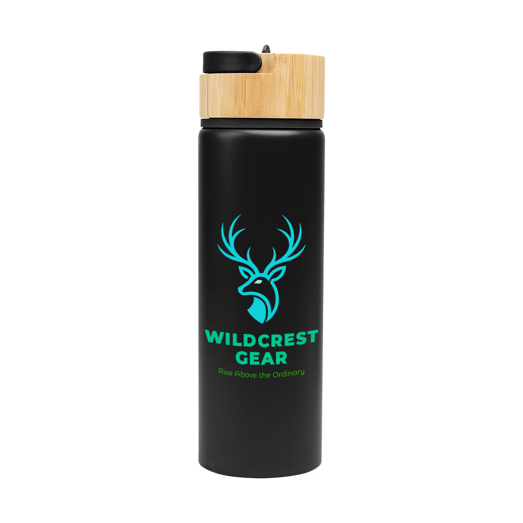 Ellis Recycled Aluminum Bottle with Bamboo Lid, 27 oz - Black - Colorbrite