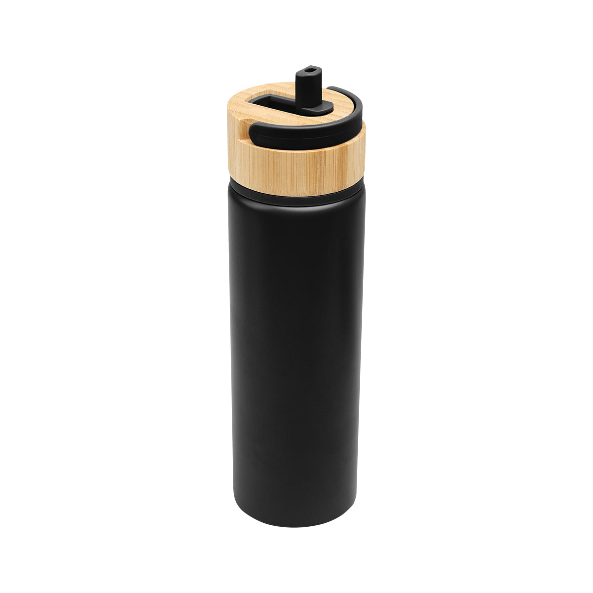 Ellis Recycled Aluminum Bottle with Bamboo Lid, 27 oz - Black - Top