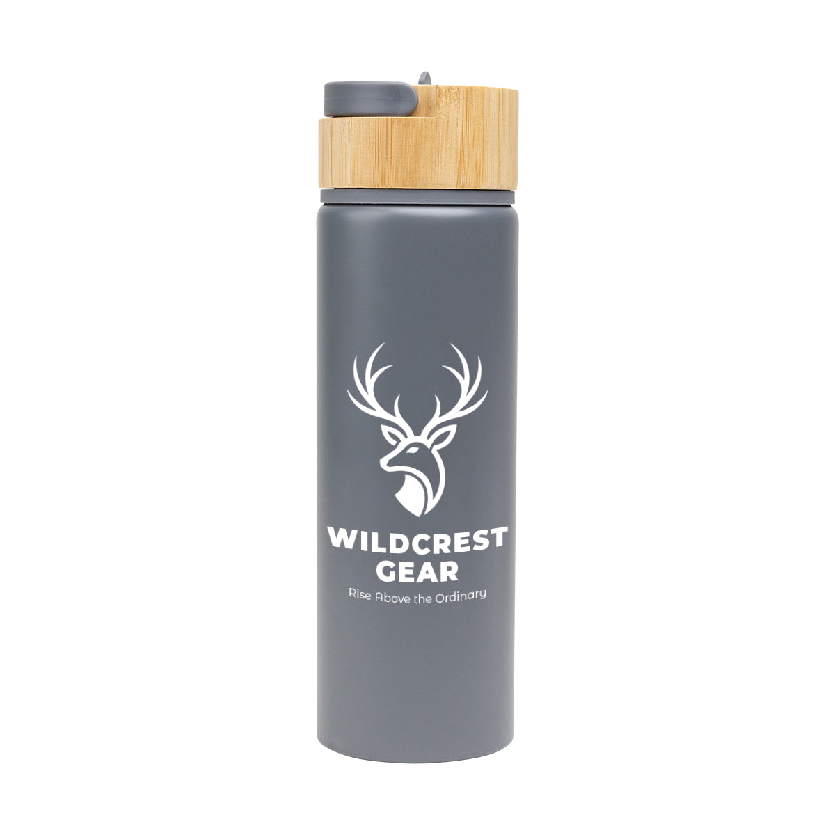 Ellis Recycled Aluminum Bottle with Bamboo Lid, 27 oz - Gray - Silk Screen