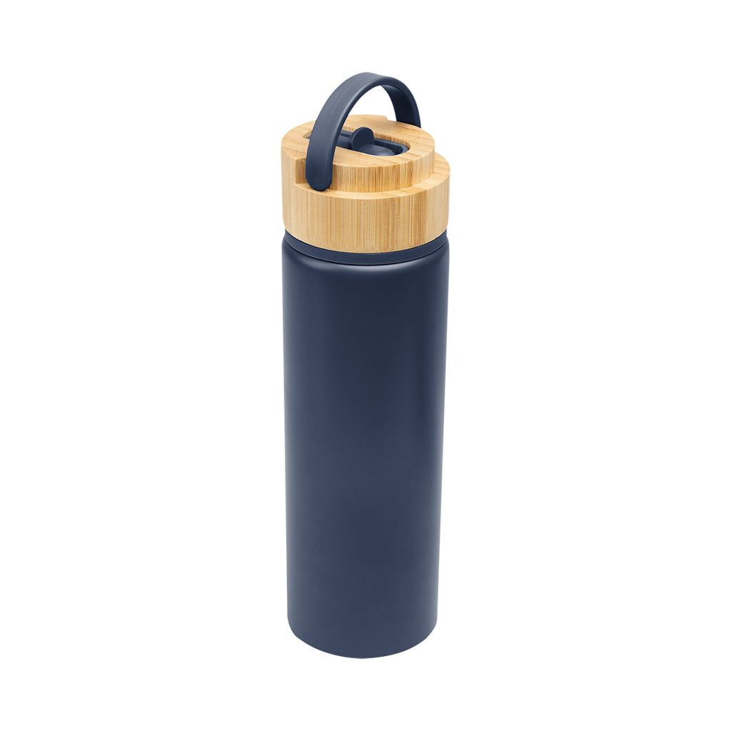Ellis Recycled Aluminum Bottle with Bamboo Lid, 27 oz - Navy - Handle