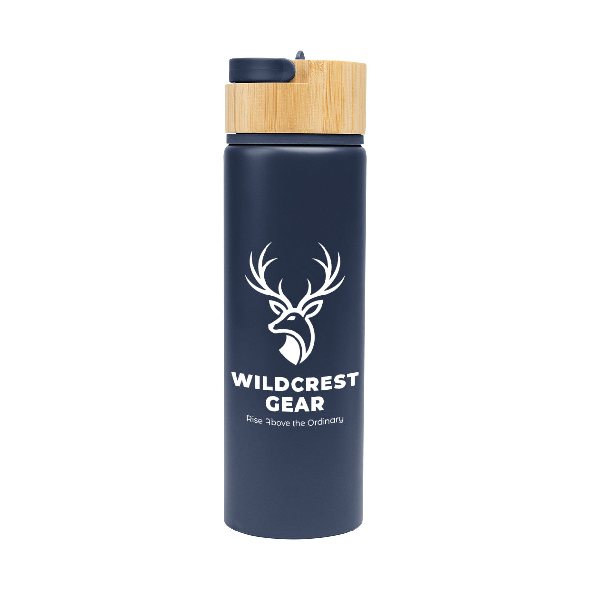 Ellis Recycled Aluminum Bottle with Bamboo Lid, 27 oz - Navy - Silk Screen