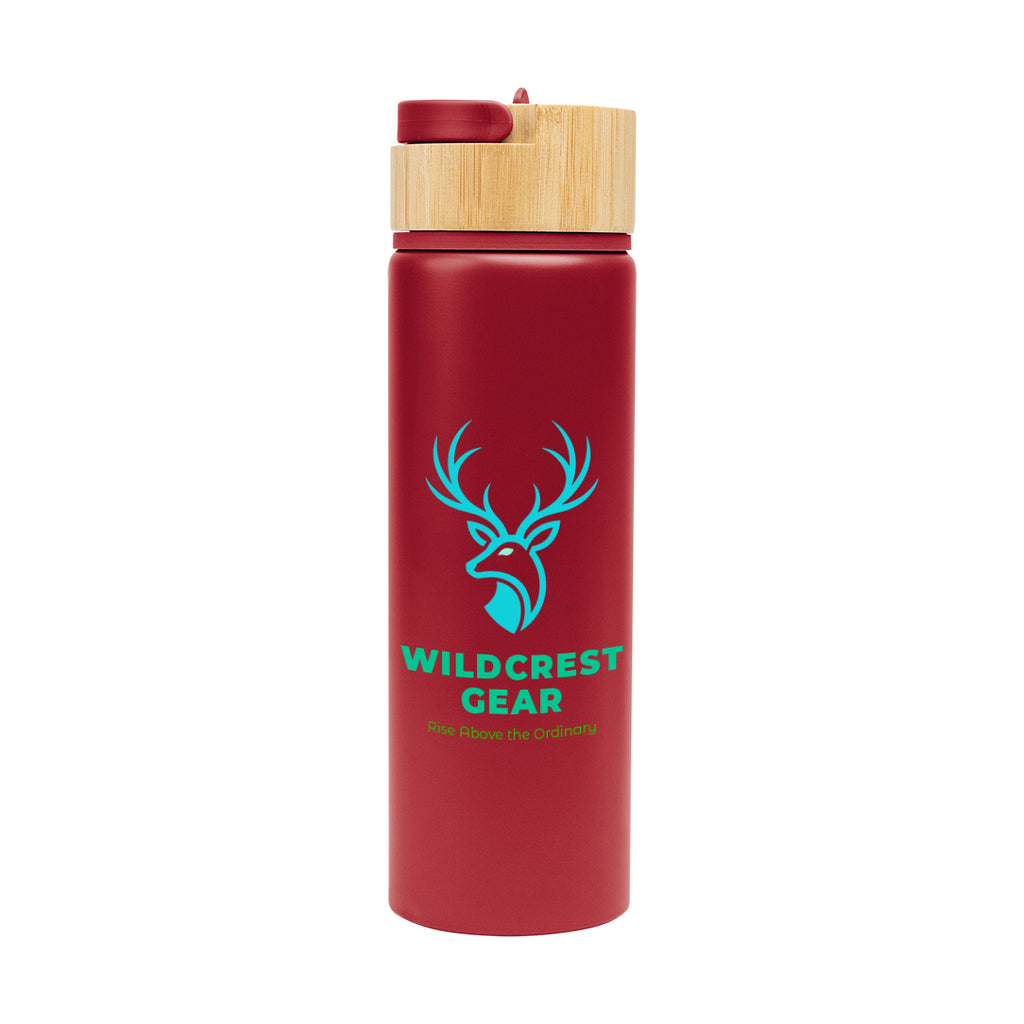 Ellis Recycled Aluminum Bottle with Bamboo Lid, 27 oz - Red - Colorbrite
