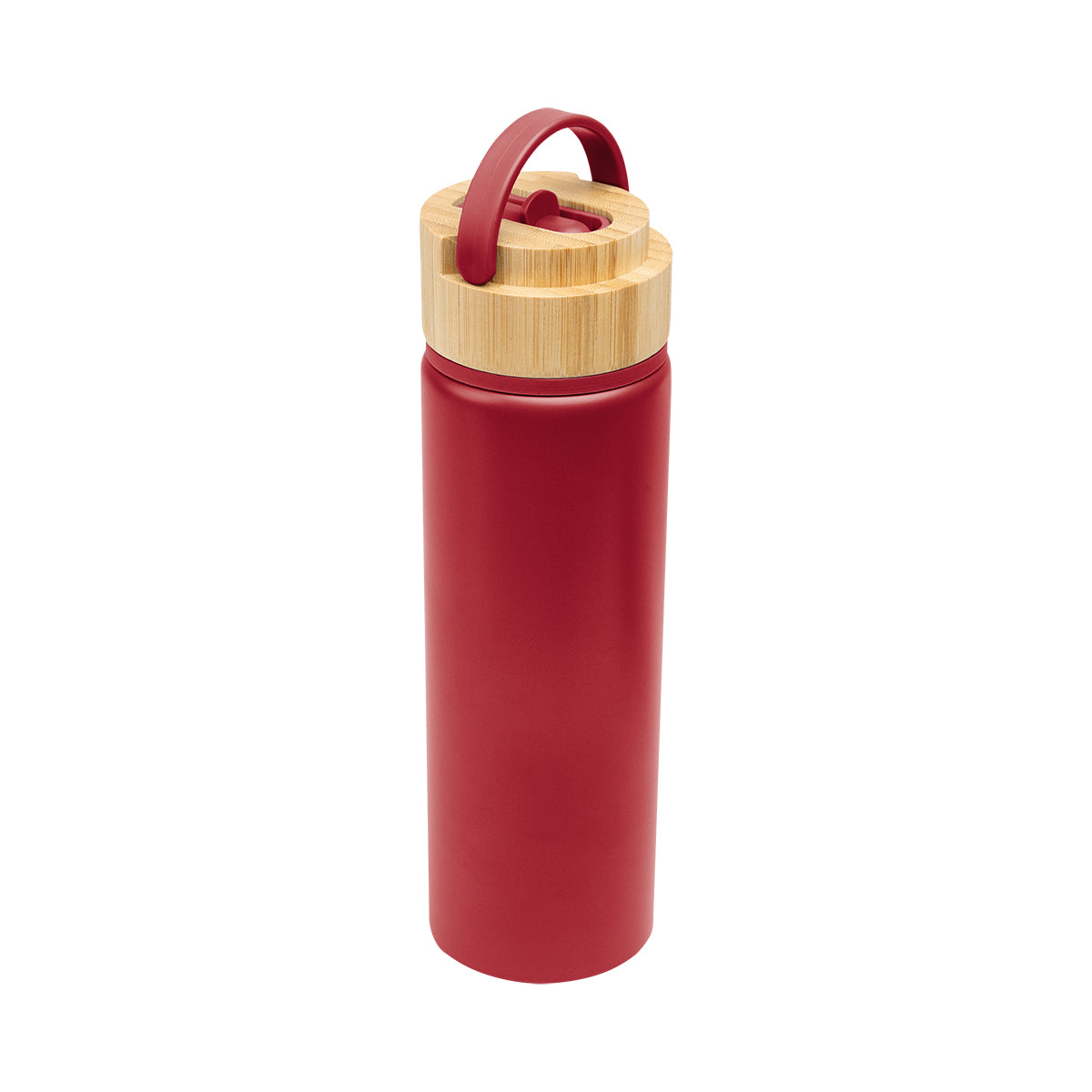Ellis Recycled Aluminum Bottle with Bamboo Lid, 27 oz - Red - Handle