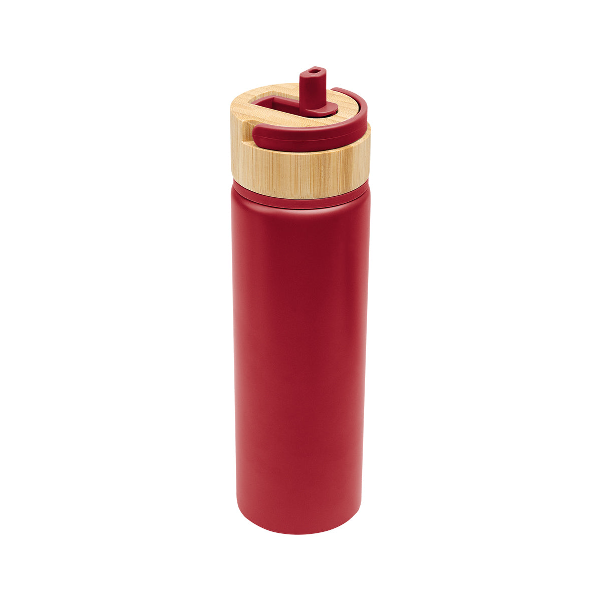 Ellis Recycled Aluminum Bottle with Bamboo Lid, 27 oz - Red - Top