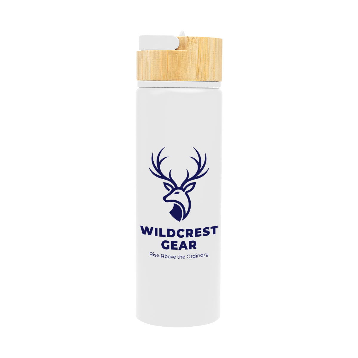 Ellis Recycled Aluminum Bottle with Bamboo Lid, 27 oz - White - Silk Screen