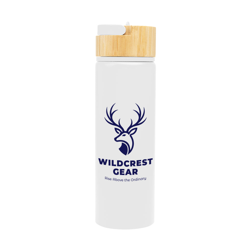 Ellis Recycled Aluminum Bottle with Bamboo Lid, 27 oz - White - Silk Screen