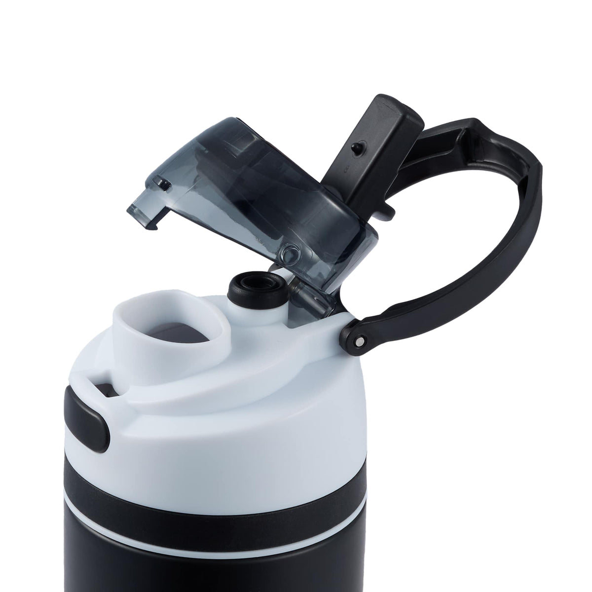 Elvin Recycled Steel Bottle with Flip Straw and Chug Spout, 28 oz - Black - Detail Lid 2