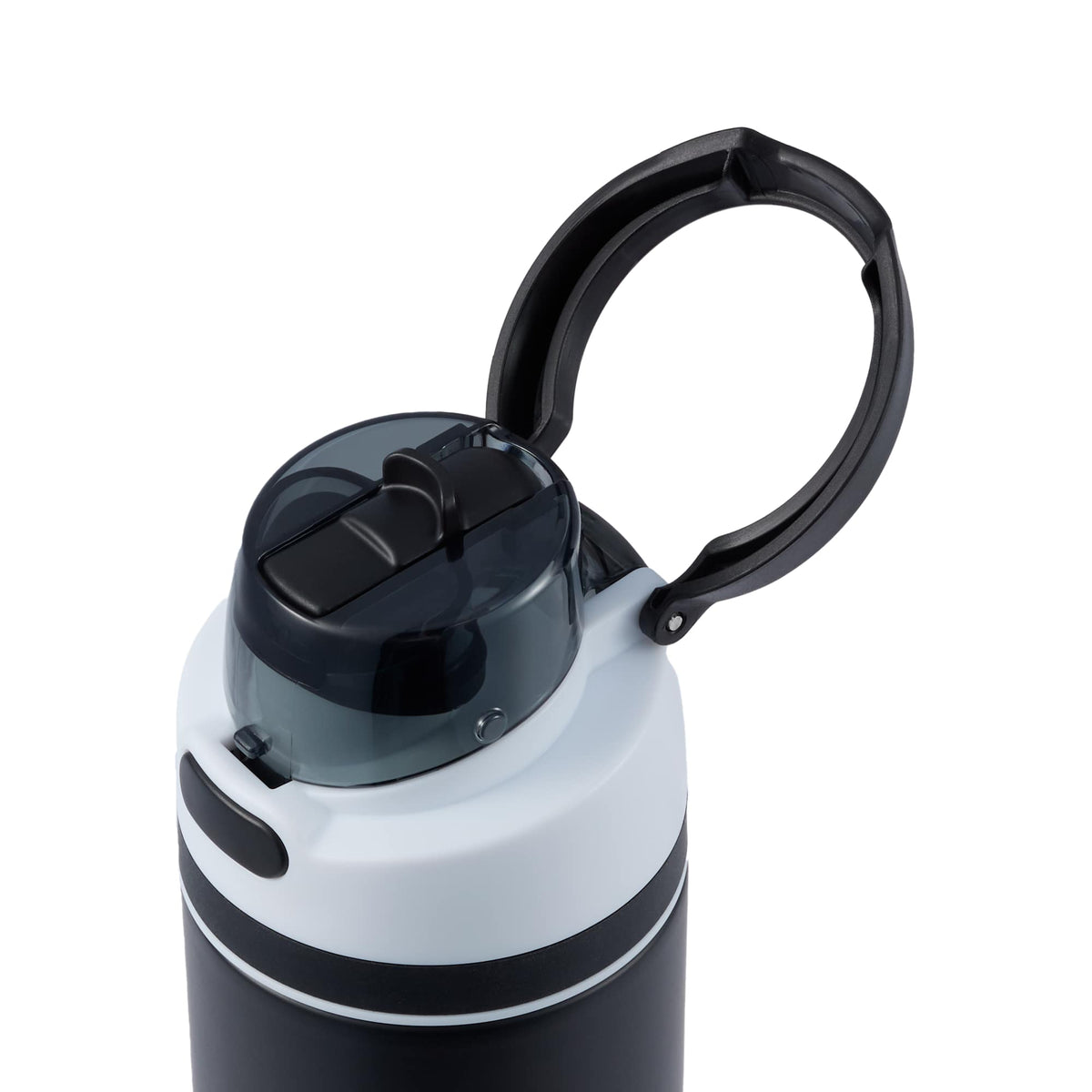 Elvin Recycled Steel Bottle with Flip Straw and Chug Spout, 28 oz - Black - Detail Lid 3